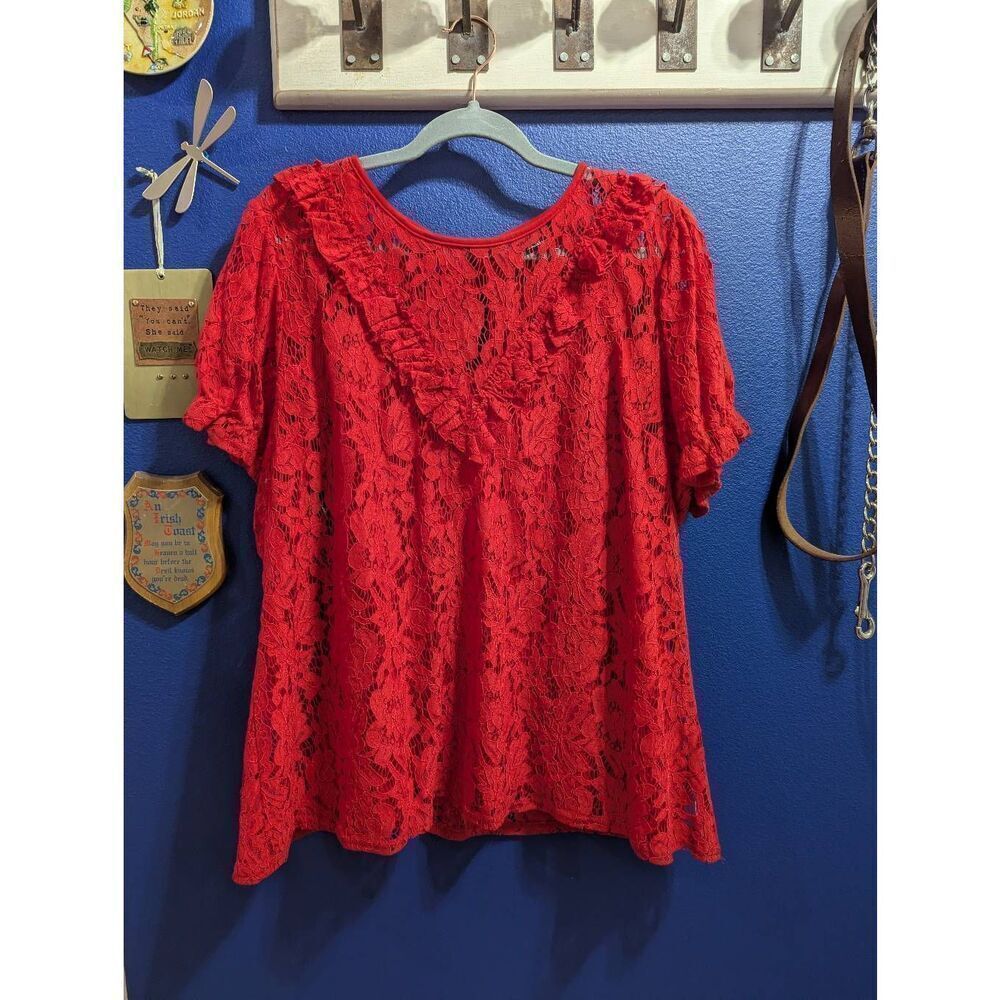City Chic Lace Ruffle Blouse Top Removable Tank Plus Size 4th Of July Western